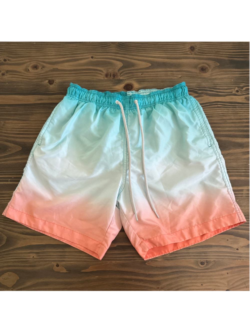 H&M Men's Swim Trunks Size S Blue Orange Ombre Mesh Lined 6" Inseam